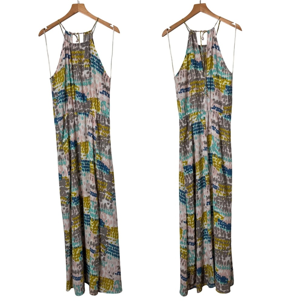 Lovestitch Boho Printed Sleeveless Halter Maxi Dress Blue Yellow Gray Size Large